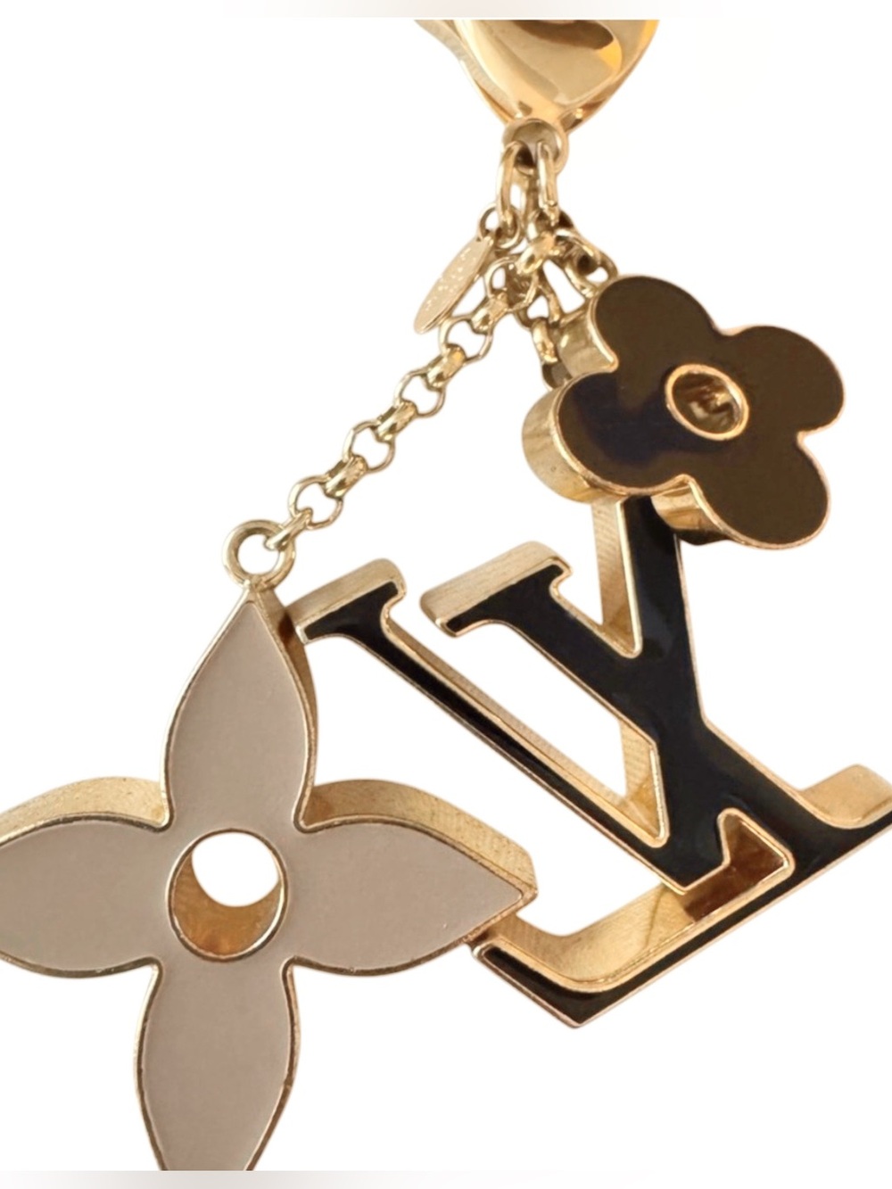 Louis Vuitton Fleur de Monogram Bag Charm & Key Holder — Gold & Black